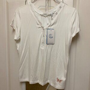 Johnny Was Calme Modal Jersey Button Neck Tee M White